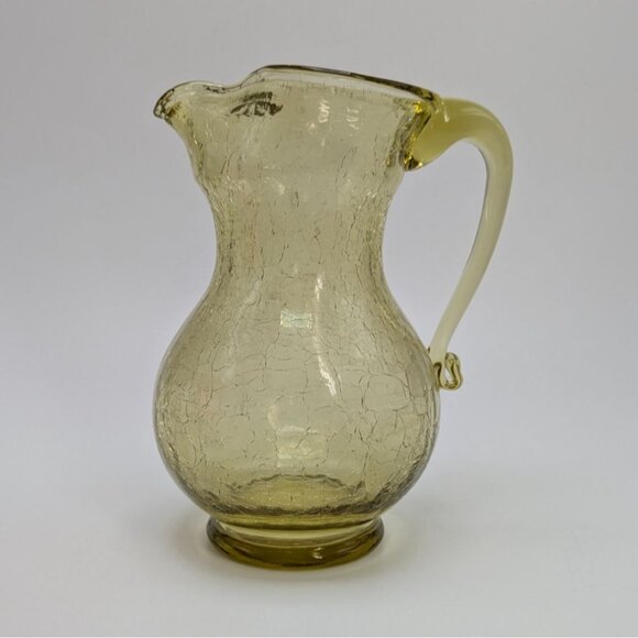 Kanawha Art Glass Crackle Glass Yellow Amber Pitcher - Picture 2 of 14